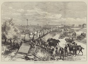 Inscheping van artillerie in treinen in India